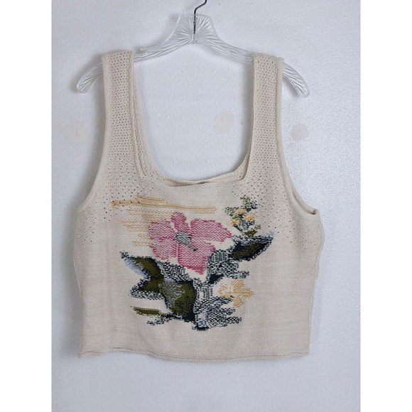 Pilcro Tops - NWT  Pilcro Anthropologie Floral Intarsia Knit Tank Top Cream XL